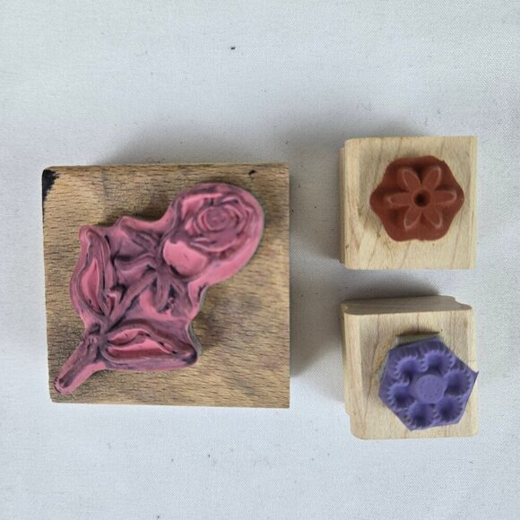 Mixed Brands Bundle of 9 Floral Themed Rubber Stamps Crafts - Picture 7 of 8